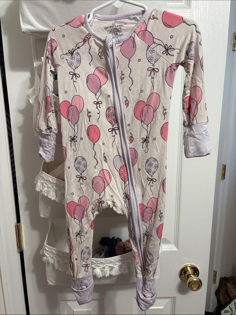Caden Lane Pink Balloon Print Footed One-Piece